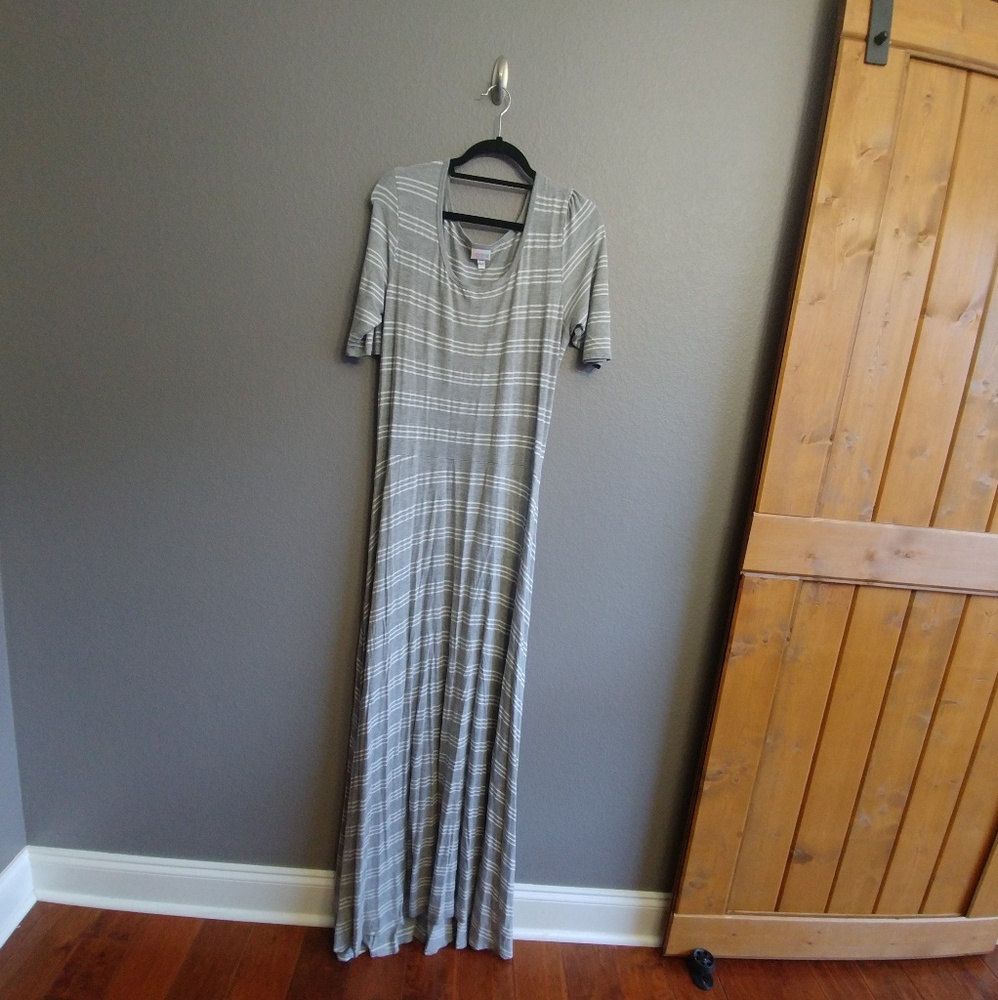 Gray and white striped maxi dress